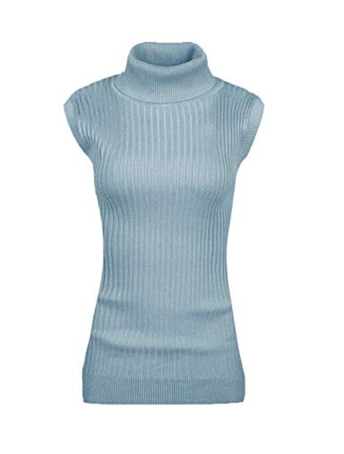 v28 Women Sleeveless High Neck Turtleneck Stretchable Knit Sweater Top