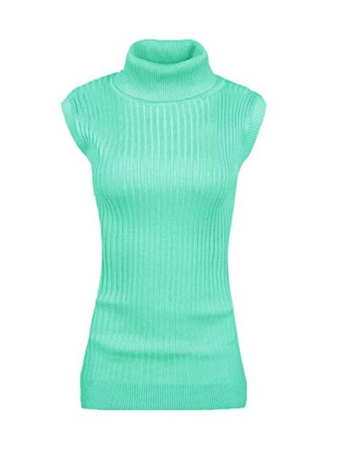 v28 Women Sleeveless High Neck Turtleneck Stretchable Knit Sweater Top