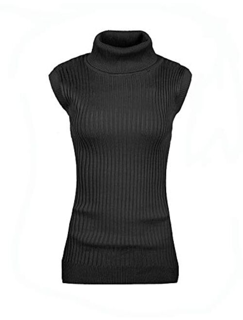 v28 Women Sleeveless High Neck Turtleneck Stretchable Knit Sweater Top