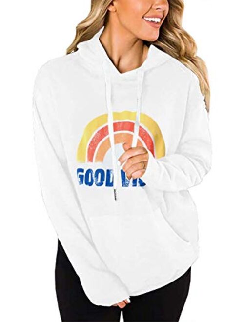 LACOZY Women's Good Vibes Hoodies Long Sleeve Shirt Casual Graphic Tee Shirt Fall Clothes for Women Tops Blouse