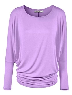 Lock and Love Women' s Flowy and Comfort Draped Long Sleeve Batwing Dolman top S-3XL Plus Size_Made in U.S.A.