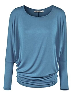 Lock and Love Women' s Flowy and Comfort Draped Long Sleeve Batwing Dolman top S-3XL Plus Size_Made in U.S.A.