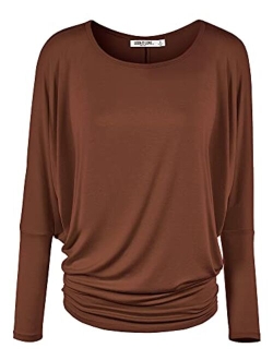 Lock and Love Women' s Flowy and Comfort Draped Long Sleeve Batwing Dolman top S-3XL Plus Size_Made in U.S.A.