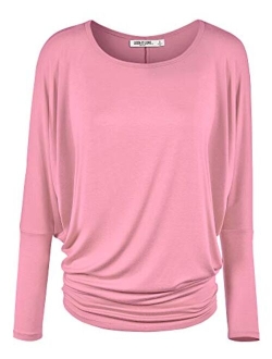 Lock and Love Women' s Flowy and Comfort Draped Long Sleeve Batwing Dolman top S-3XL Plus Size_Made in U.S.A.