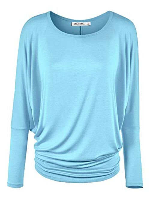 Lock and Love Women' s Flowy and Comfort Draped Long Sleeve Batwing Dolman top S-3XL Plus Size_Made in U.S.A.