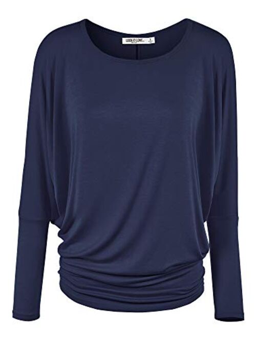 Lock and Love Women' s Flowy and Comfort Draped Long Sleeve Batwing Dolman top S-3XL Plus Size_Made in U.S.A.