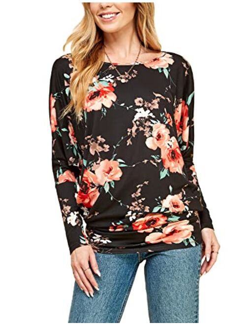 Lock and Love Women' s Flowy and Comfort Draped Long Sleeve Batwing Dolman top S-3XL Plus Size_Made in U.S.A.