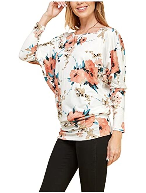 Lock and Love Women' s Flowy and Comfort Draped Long Sleeve Batwing Dolman top S-3XL Plus Size_Made in U.S.A.