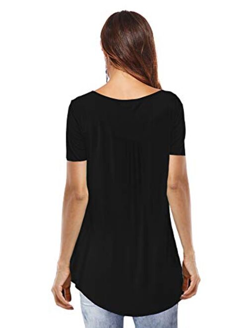 Sarin Mathews Womens Shirts Casual Tee Shirts V Neck Short Sleeve Button Up Loose Fits Tunic Tops Blouses