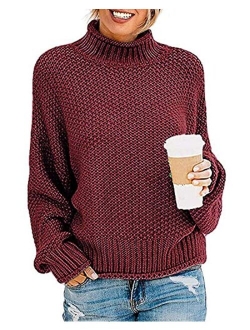 TECREW Womens Chunky Turtleneck Sweaters Batwing Sleeve Oversized Knitted Pullover Jumper