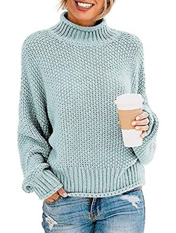 TECREW Womens Chunky Turtleneck Sweaters Batwing Sleeve Oversized Knitted Pullover Jumper