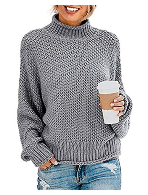 TECREW Womens Chunky Turtleneck Sweaters Batwing Sleeve Oversized Knitted Pullover Jumper