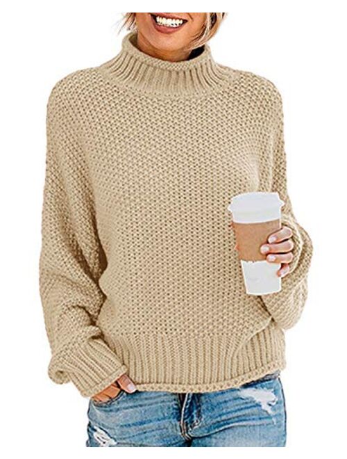 TECREW Womens Chunky Turtleneck Sweaters Batwing Sleeve Oversized Knitted Pullover Jumper