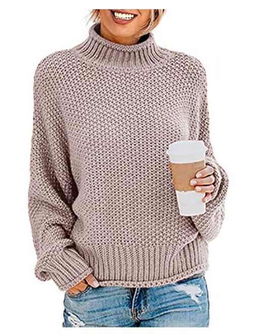 TECREW Womens Chunky Turtleneck Sweaters Batwing Sleeve Oversized Knitted Pullover Jumper