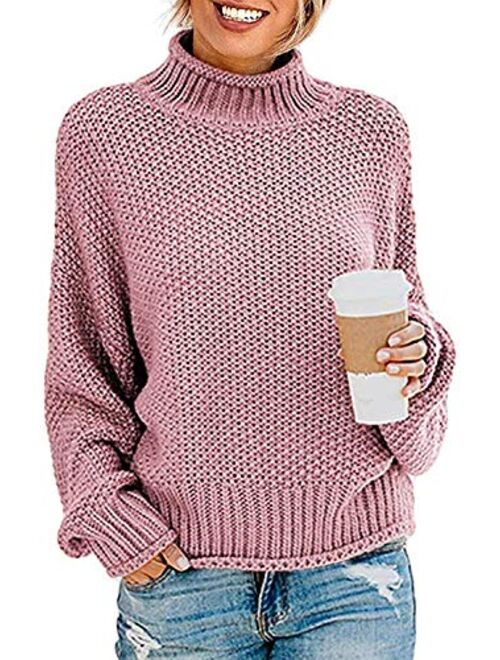 TECREW Womens Chunky Turtleneck Sweaters Batwing Sleeve Oversized Knitted Pullover Jumper