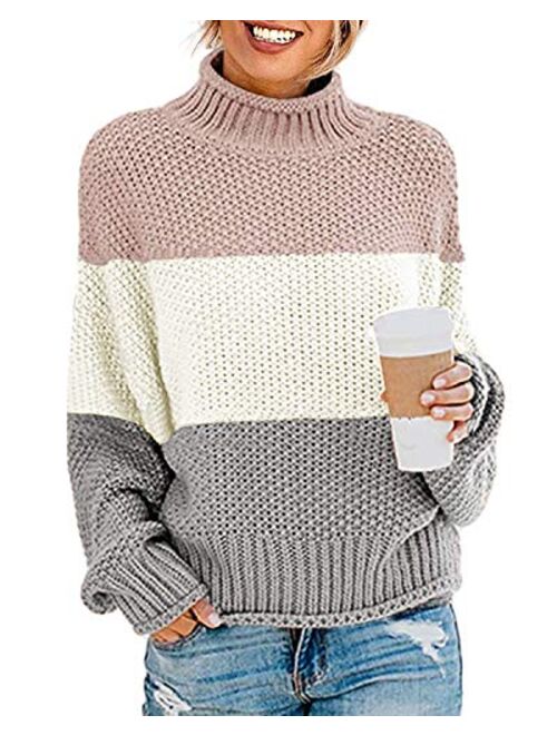 TECREW Womens Chunky Turtleneck Sweaters Batwing Sleeve Oversized Knitted Pullover Jumper