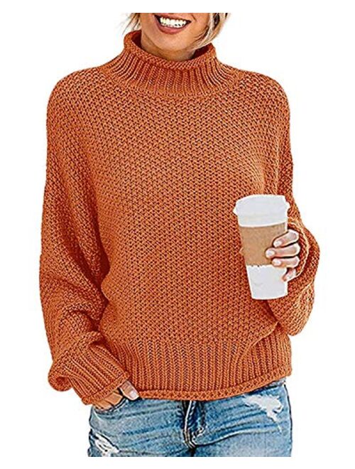 TECREW Womens Chunky Turtleneck Sweaters Batwing Sleeve Oversized Knitted Pullover Jumper