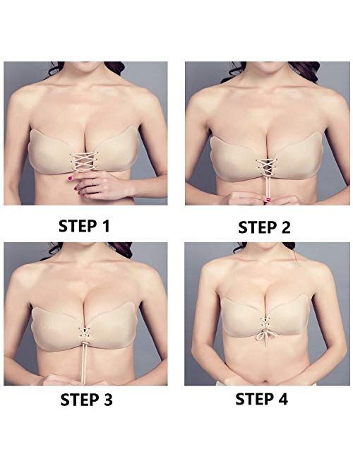 MITALOO Push up Strapless Self Adhesive Plunge Bra Invisible Backless  Sticky Bras 