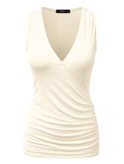 Doublju Womens Deep V-Neck Surplice Wrap Sleeveless Tank Top