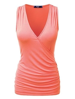 Doublju Womens Deep V-Neck Surplice Wrap Sleeveless Tank Top