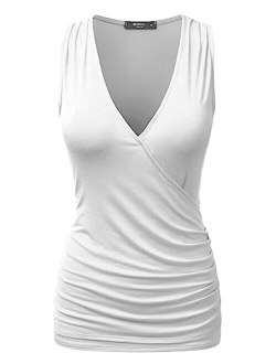 Doublju Womens Deep V-Neck Surplice Wrap Sleeveless Tank Top