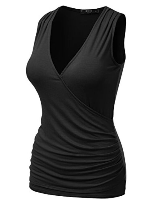 Doublju Womens Deep V-Neck Surplice Wrap Sleeveless Tank Top