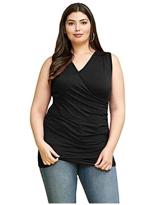 Doublju Womens Deep V-Neck Surplice Wrap Sleeveless Tank Top