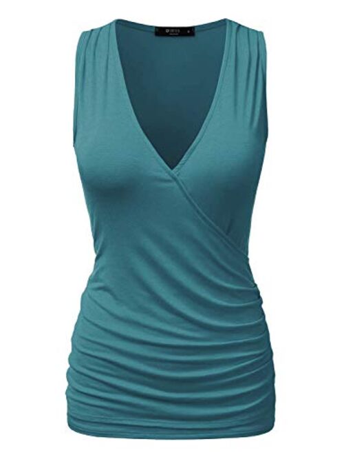 Doublju Womens Deep V-Neck Surplice Wrap Sleeveless Tank Top