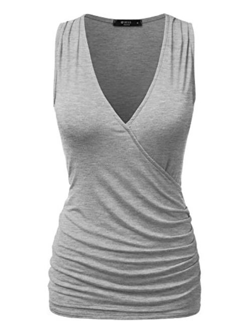 Doublju Womens Deep V-Neck Surplice Wrap Sleeveless Tank Top