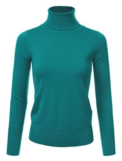 JJ Perfection Women's Stretch Knit Turtle Neck Long Sleeve Pullover Sweater