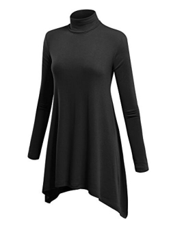 Lock and Love Women's Long Sleeve Turtleneck Asymmetric Tuni Top - Made in USA