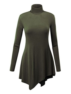 Lock and Love Women's Long Sleeve Turtleneck Asymmetric Tuni Top - Made in USA