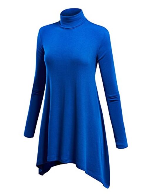 Lock and Love Women's Long Sleeve Turtleneck Asymmetric Tuni Top - Made in USA