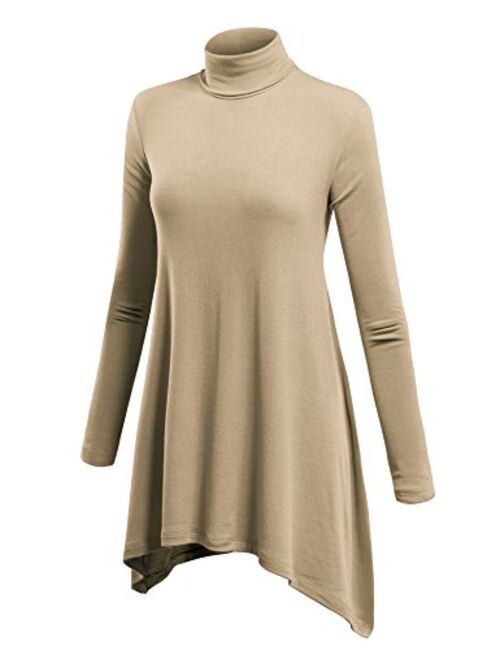 Lock and Love Women's Long Sleeve Turtleneck Asymmetric Tuni Top - Made in USA