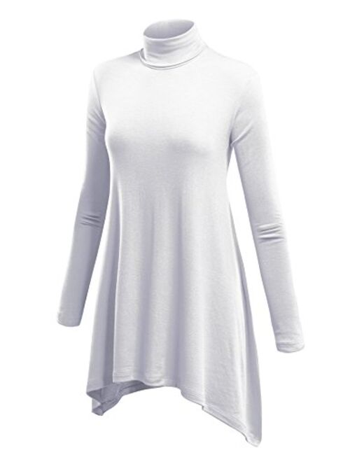 Lock and Love Women's Long Sleeve Turtleneck Asymmetric Tuni Top - Made in USA