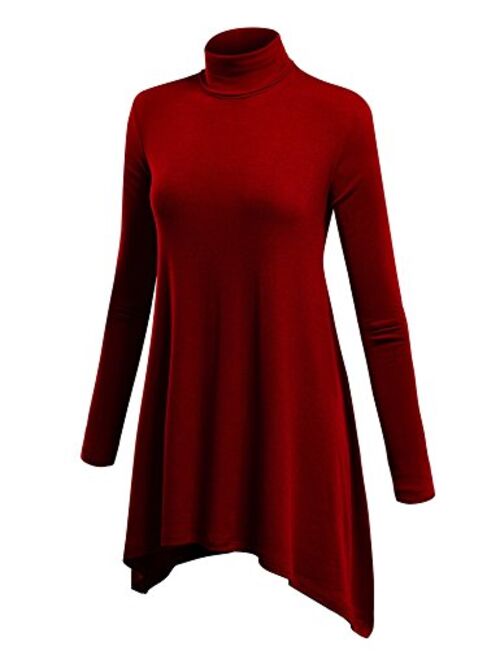 Lock and Love Women's Long Sleeve Turtleneck Asymmetric Tuni Top - Made in USA