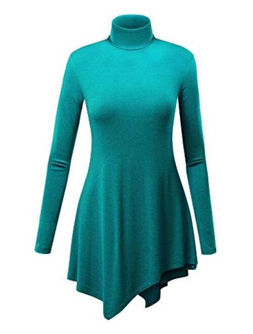 Lock and Love Women's Long Sleeve Turtleneck Asymmetric Tuni Top - Made in USA