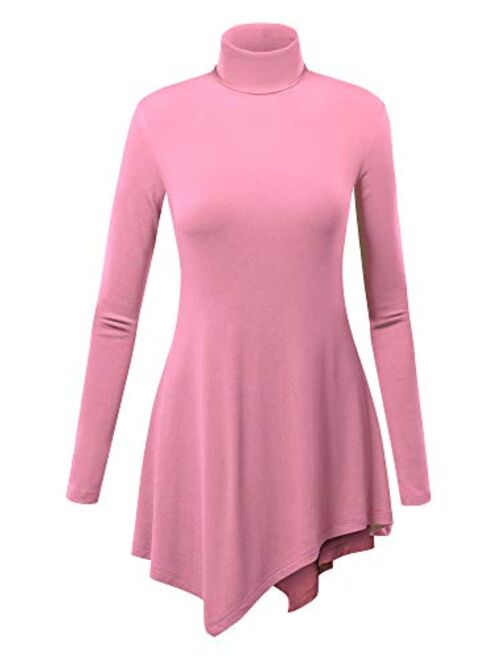 Lock and Love Women's Long Sleeve Turtleneck Asymmetric Tuni Top - Made in USA