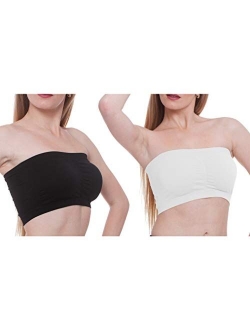 HOVEOX Women's Plus Size Padded Bandeau Strapless Bras Stretch Tube Top