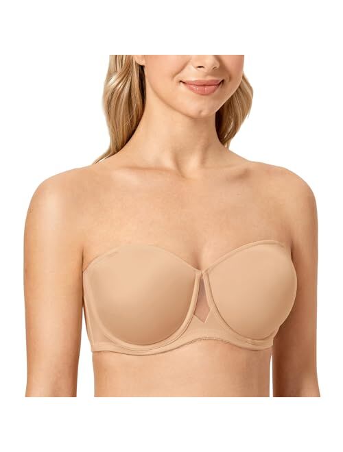 Delimira Women's Underwire Support Plus Size Seamless Lightly Padded  Strapless Bras