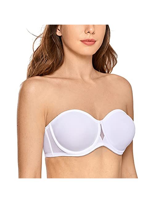 Delimira Women's Strapless Bra Plus Size Seamless Underwire Convertible Unlined Bralette