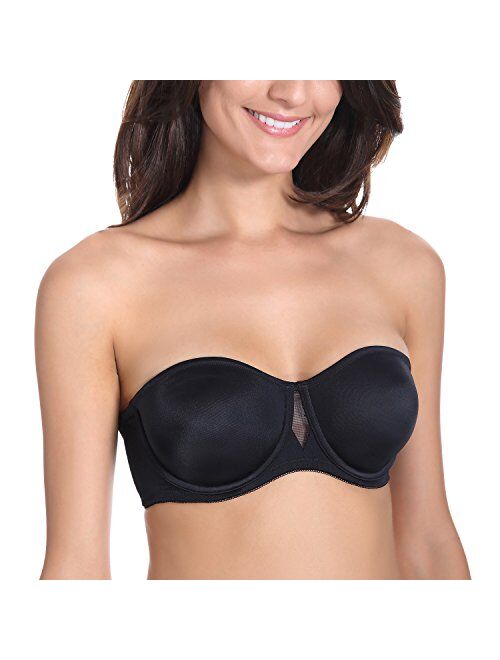 Delimira Women's Strapless Bra Plus Size Seamless Underwire Convertible Unlined Bralette