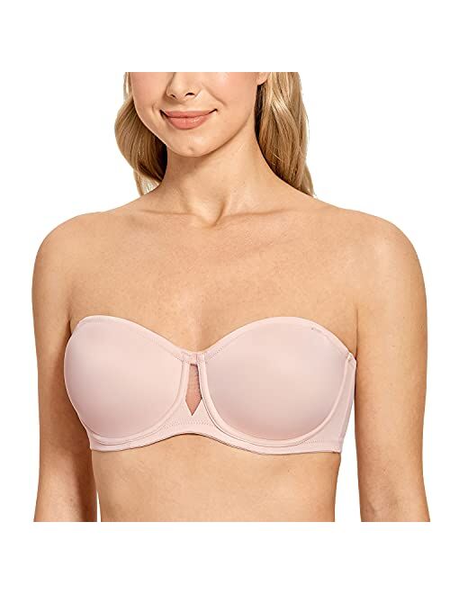 Delimira Women's Strapless Bra Plus Size Seamless Underwire Convertible Unlined Bralette