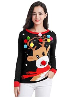 v28 Ugly Christmas Sweater for Women Vintage Funny Merry Tunic Knit Sweaters