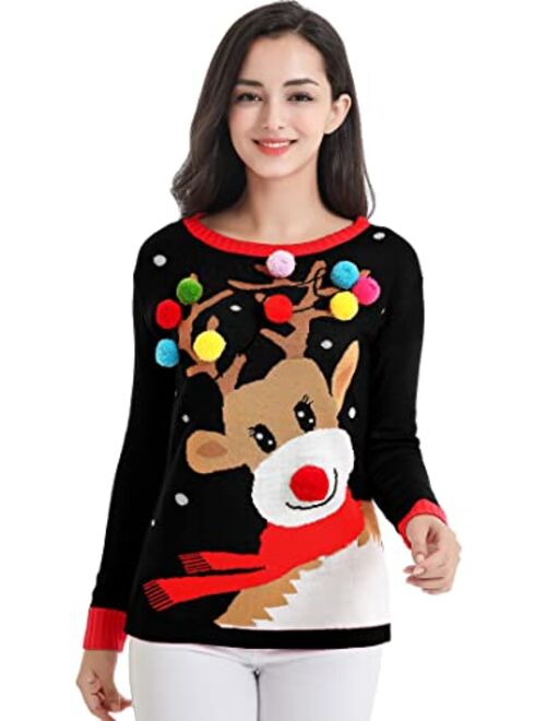 v28 Ugly Christmas Sweater for Women Vintage Funny Merry Tunic Knit Sweaters