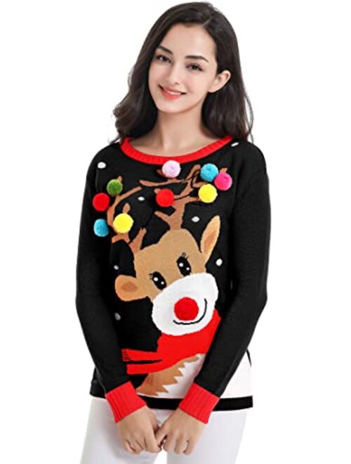 v28 Ugly Christmas Sweater for Women Vintage Funny Merry Tunic Knit Sweaters