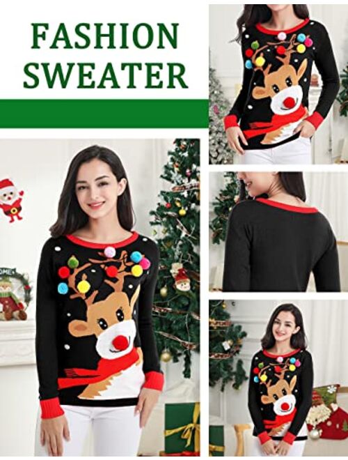 v28 Ugly Christmas Sweater for Women Vintage Funny Merry Tunic Knit Sweaters