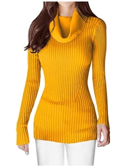 v28 Women Stretchable Cowl Neck Knit Korea Long Sleeve Slim Fit Bodycon Sweater