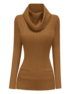 v28 Women Stretchable Cowl Neck Knit Korea Long Sleeve Slim Fit Bodycon Sweater