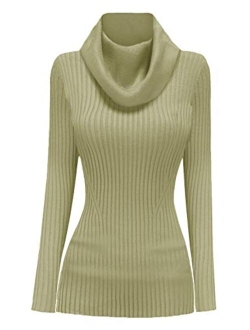 v28 Women Stretchable Cowl Neck Knit Korea Long Sleeve Slim Fit Bodycon Sweater